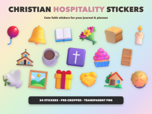 Christian Hospitality Stickers | Christian Digital Stickers | Bible Journaling GoodNotes Pre-Cropped PNG | Sunday School