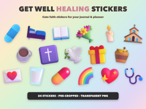 Get Well Healing Stickers | Christian Digital Stickers | Bible Journaling GoodNotes Pre-Cropped PNG | Sunday School