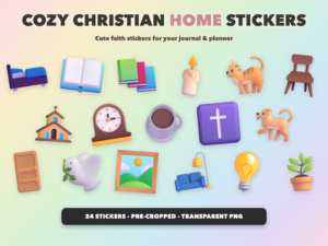 Cozy Christian Home Stickers | Christian Digital Stickers | Bible Journaling GoodNotes Pre-Cropped PNG | Sunday School