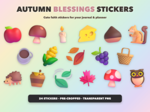 Autumn Blessings Stickers | Christian Digital Stickers | Bible Journaling GoodNotes Pre-Cropped PNG | Sunday School