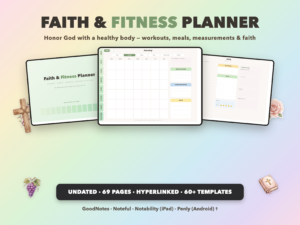 Faith & Fitness Planner Undated | Christian Faith Planner GoodNotes iPad | Sage Green