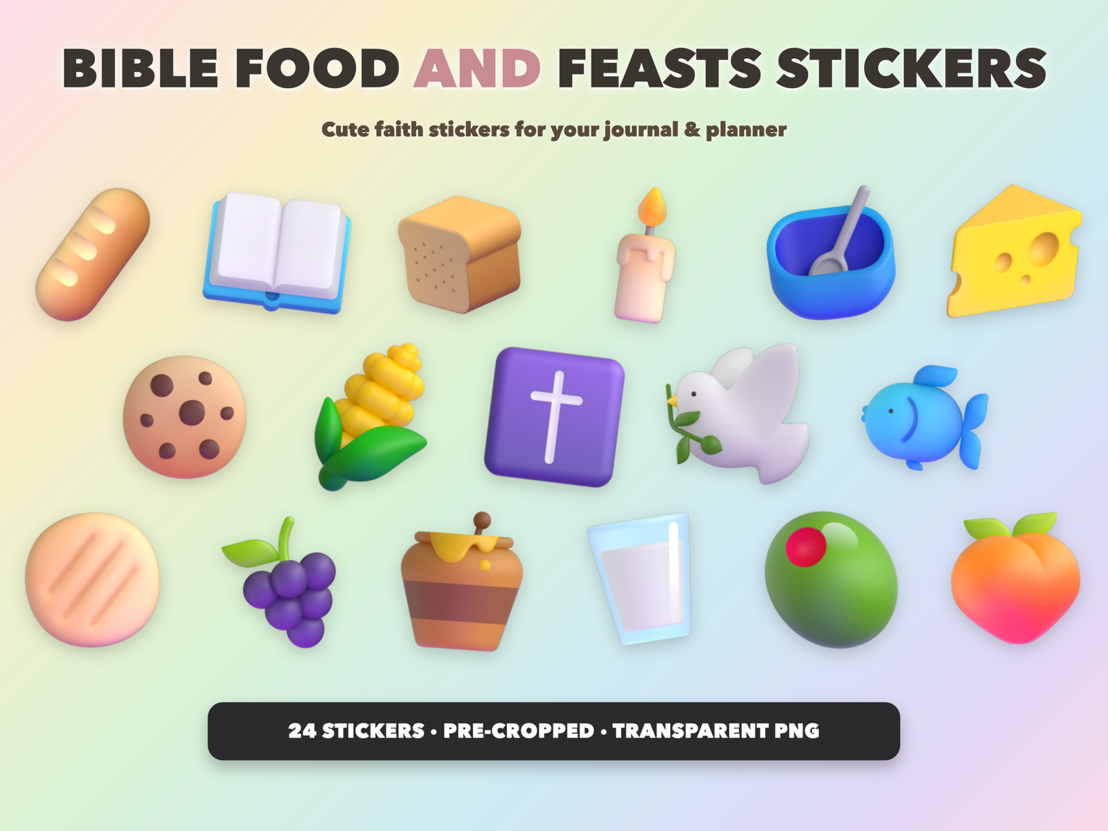 Bible Food and Feasts Stickers | Christian Digital Stickers | Bible Journaling GoodNotes Pre-Cropped PNG | Sunday School