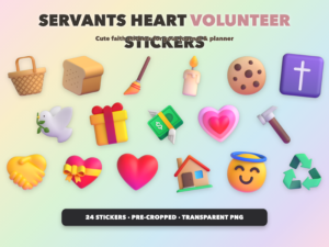 Servants Heart Volunteer Stickers | Christian Digital Stickers | Bible Journaling GoodNotes Pre-Cropped PNG | Sunday School