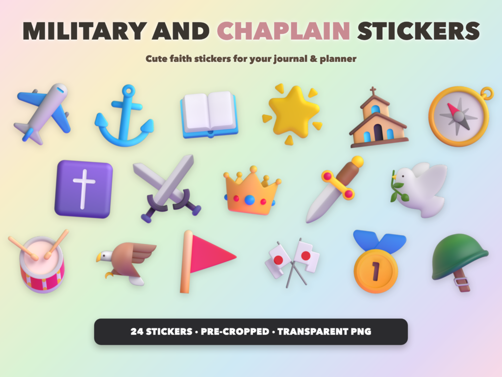 Military and Chaplain Stickers | Christian Digital Stickers | Bible Journaling GoodNotes Pre-Cropped PNG | Sunday School