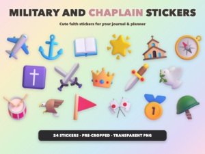 Military and Chaplain Stickers | Christian Digital Stickers | Bible Journaling GoodNotes Pre-Cropped PNG | Sunday School