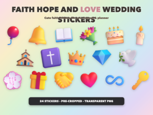 Faith Hope and Love Wedding Stickers | Christian Digital Stickers | Bible Journaling GoodNotes Pre-Cropped PNG | Sunday School