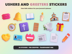 Ushers and Greeters Stickers | Christian Digital Stickers | Bible Journaling GoodNotes Pre-Cropped PNG | Sunday School