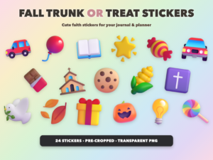 Fall Trunk or Treat Stickers | Christian Digital Stickers | Bible Journaling GoodNotes Pre-Cropped PNG | Sunday School