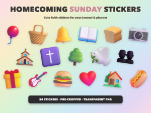 Homecoming Sunday Stickers | Christian Digital Stickers | Bible Journaling GoodNotes Pre-Cropped PNG | Sunday School