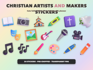 Christian Artists and Makers Stickers | Christian Digital Stickers | Bible Journaling GoodNotes Pre-Cropped PNG | Sunday School