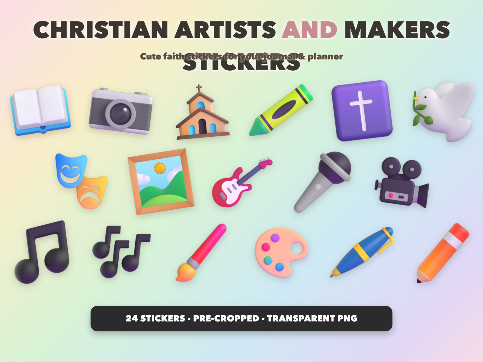 Christian Artists and Makers Stickers | Christian Digital Stickers | Bible Journaling GoodNotes Pre-Cropped PNG | Sunday School