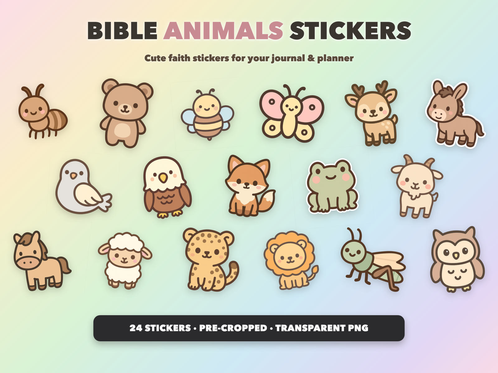 Bible Animals Stickers | Christian Digital Stickers | Bible Journaling GoodNotes Pre-Cropped PNG | Sunday School