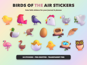 Birds of the Air Stickers | Christian Digital Stickers | Bible Journaling GoodNotes Pre-Cropped PNG | Sunday School