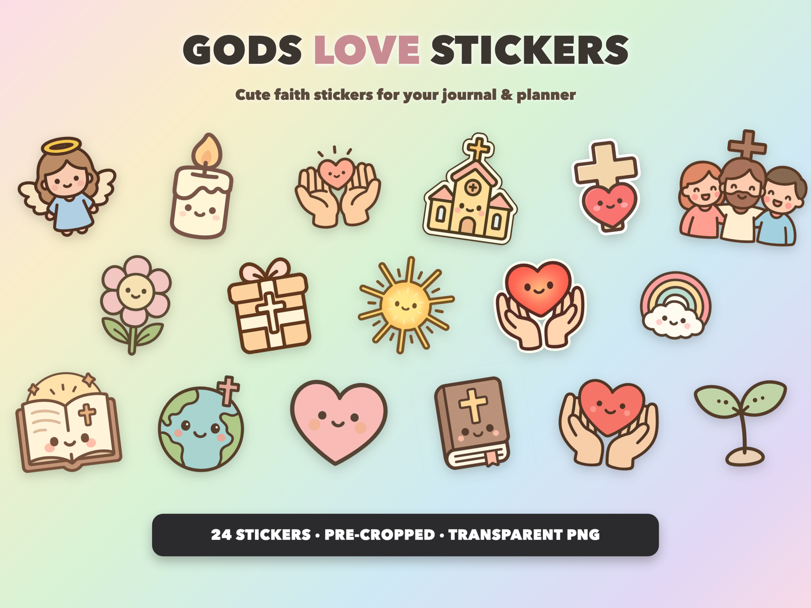 Gods Love Stickers | Christian Digital Stickers | Bible Journaling GoodNotes Pre-Cropped PNG | Sunday School