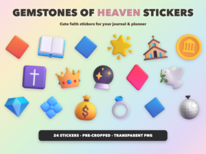 Gemstones of Heaven Stickers | Christian Digital Stickers | Bible Journaling GoodNotes Pre-Cropped PNG | Sunday School