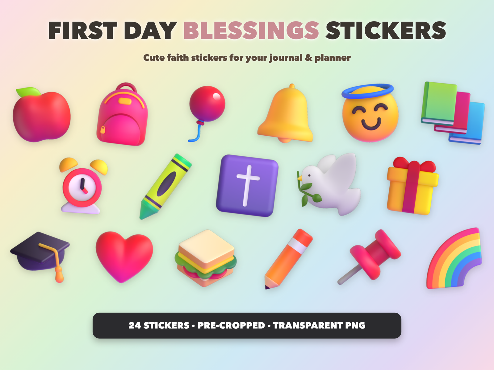 First Day Blessings Stickers | Christian Digital Stickers | Bible Journaling GoodNotes Pre-Cropped PNG | Sunday School