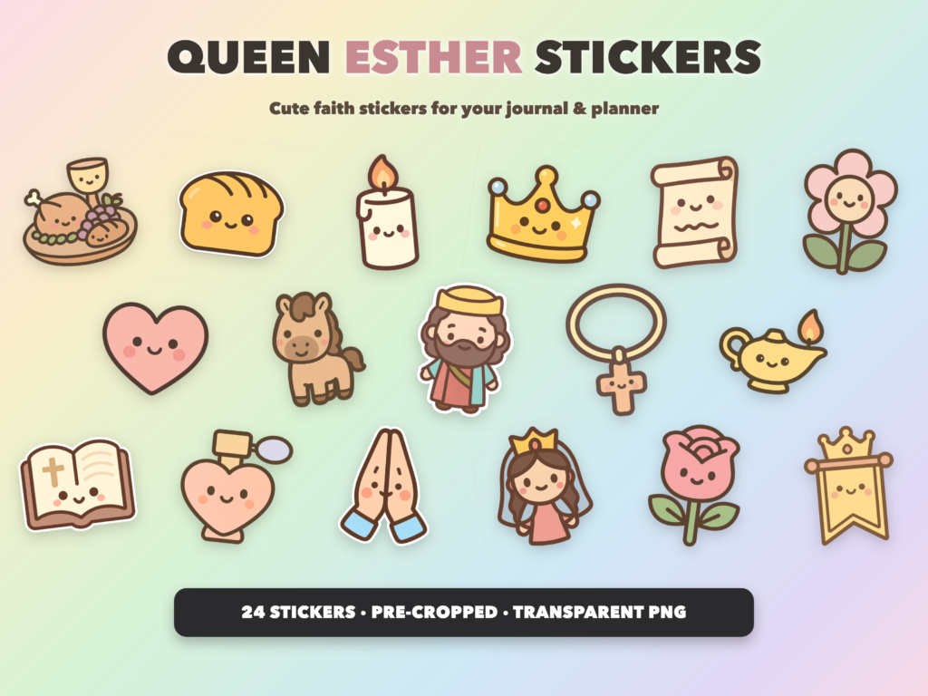 Queen Esther Stickers | Christian Digital Stickers | Bible Journaling GoodNotes Pre-Cropped PNG | Sunday School