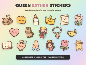 Queen Esther Stickers | Christian Digital Stickers | Bible Journaling GoodNotes Pre-Cropped PNG | Sunday School