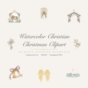 Watercolor Christian Christmas Clipart, 24 PNG, Nativity Wise Men Angel Advent, Commercial Use Religious Sublimation, Digital Download