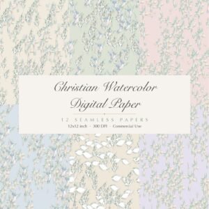 Christian Watercolor Digital Paper, 12 Seamless 12x12 Backgrounds, Cross Dove Faith Scrapbook Paper, Commercial Use, Junk Journal Download
