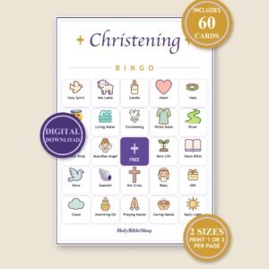 Christening Bingo, 60 Printable Cards, Godparent Gift, Christening Party Game, Naming Day Activity, Sunday School, Kids Bible Game