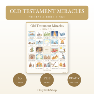 Old Testament Miracles Bingo | Printable Bible Bingo Game for Kids | 60 Cards Sunday School VBS Christian Watercolor PDF