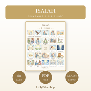 Isaiah Bingo | Printable Bible Bingo Game for Kids | 60 Cards Sunday School VBS Christian Watercolor PDF