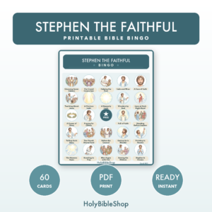 Stephen The Faithful Bingo | Printable Bible Bingo Game for Kids | 60 Cards Sunday School VBS Christian Watercolor PDF
