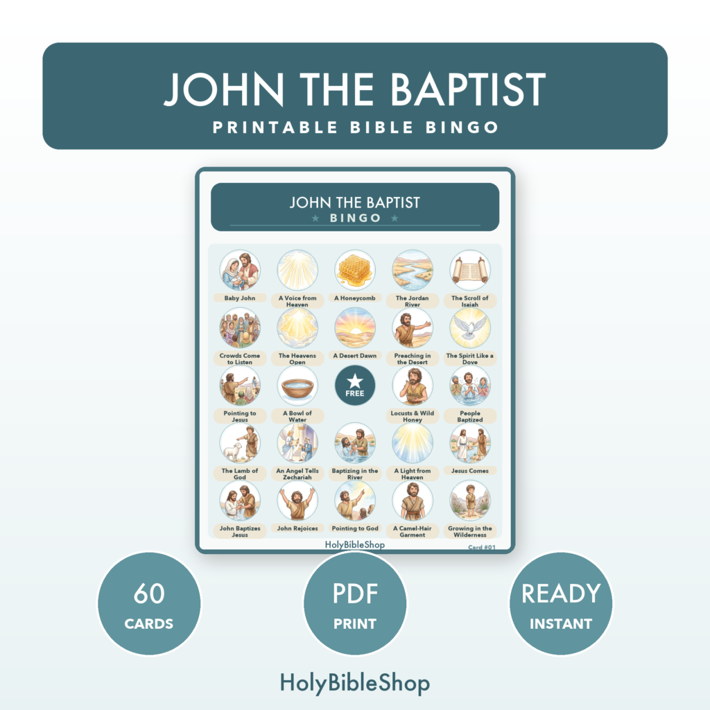 John The Baptist Bingo | Printable Bible Bingo Game for Kids | 60 Cards Sunday School VBS Christian Watercolor PDF