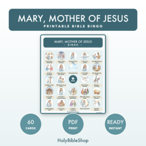 Mary, Mother Of Jesus Bingo | Printable Bible Bingo Game for Kids | 60 Cards Sunday School VBS Christian Watercolor PDF