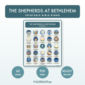 The Shepherds At Bethlehem Bingo | Printable Bible Bingo Game for Kids | 60 Cards Sunday School VBS Christian Watercolor PDF