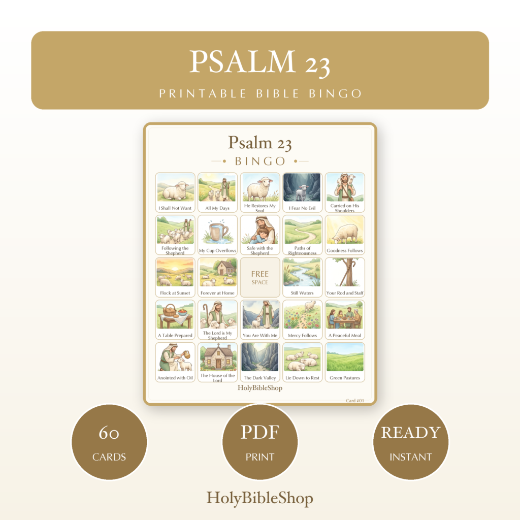 Psalm 23 Bingo | Printable Bible Bingo Game for Kids | 60 Cards Sunday School VBS Christian Watercolor PDF