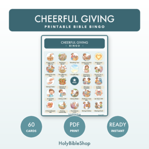 Cheerful Giving Bingo | Printable Bible Bingo Game for Kids | 60 Cards Sunday School VBS Christian Watercolor PDF