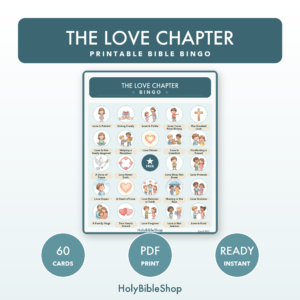 The Love Chapter Bingo | Printable Bible Bingo Game for Kids | 60 Cards Sunday School VBS Christian Watercolor PDF