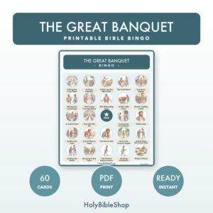 The Great Banquet Bingo | Bible Bingo Game for Kids | 60 Cards Sunday School VBS Christian Watercolor PDF