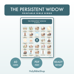 The Persistent Widow Bingo | Bible Bingo Game for Kids | 60 Cards Sunday School VBS Christian Watercolor PDF