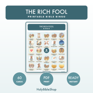 The Rich Fool Bingo | Bible Bingo Game for Kids | 60 Cards Sunday School VBS Christian Watercolor PDF