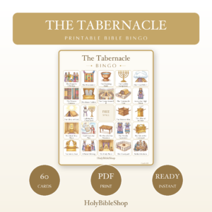 The Tabernacle Bingo | Printable Bible Bingo Game for Kids | 60 Cards Sunday School VBS Christian Watercolor PDF