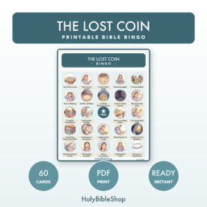 The Lost Coin Bingo | Printable Bible Bingo Game for Kids | 60 Cards Sunday School VBS Christian Watercolor PDF