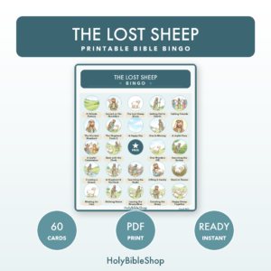 The Lost Sheep Bingo | Printable Bible Bingo Game for Kids | 60 Cards Sunday School VBS Christian Watercolor PDF
