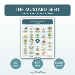 The Mustard Seed Bingo | Printable Bible Bingo Game for Kids | 60 Cards Sunday School VBS Christian Watercolor PDF