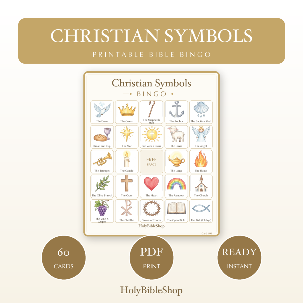 My First Bible Symbols Bingo, 60 Printable Bingo Cards, Christian Bible Symbols Game, Sunday School & Church Activity, Instant Download