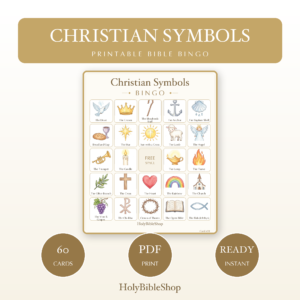 My First Bible Symbols Bingo, 60 Printable Bingo Cards, Christian Bible Symbols Game, Sunday School & Church Activity, Instant Download