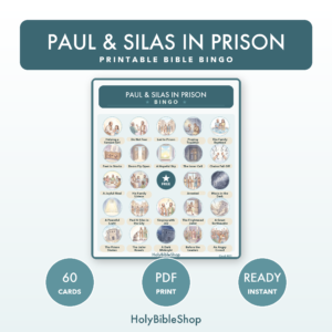 Paul & Silas In Prison Bingo | Printable Bible Bingo Game for Kids | 60 Cards Sunday School VBS Christian Watercolor PDF