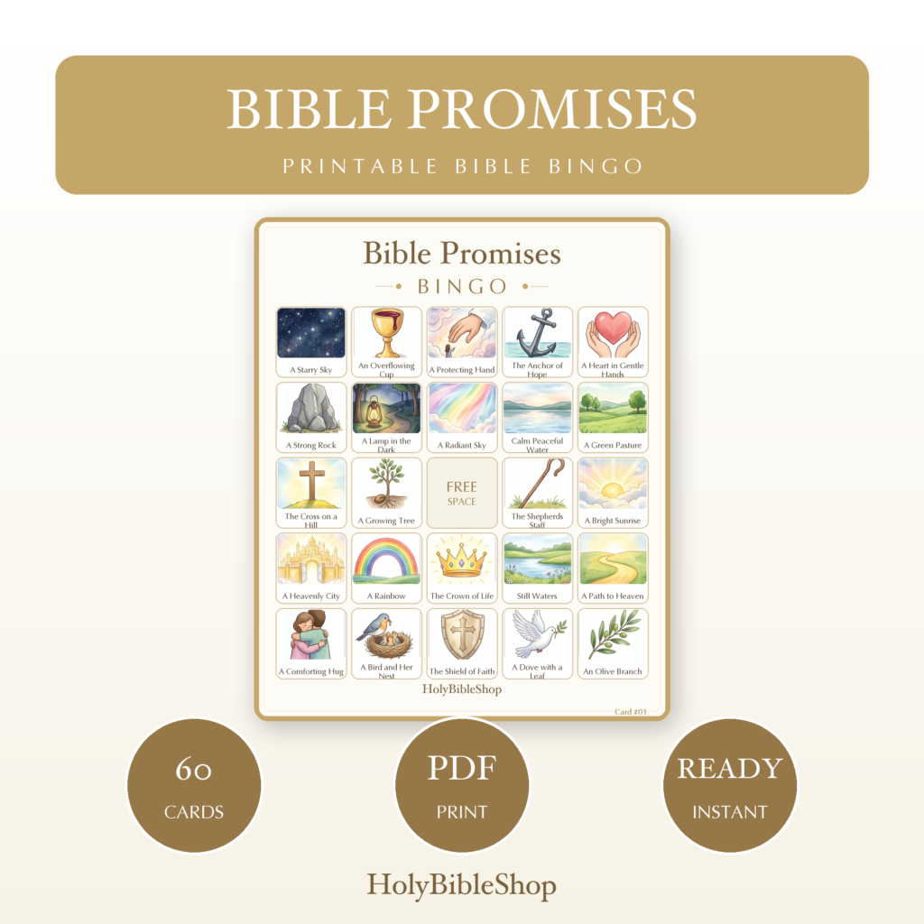 God's Promises Bingo, 60 Printable Christian Cards, Bible Promise Game, Scripture Memory, Sunday School, Ladies Bible Study