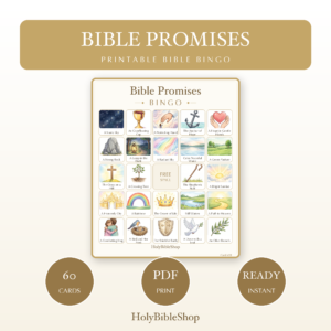 God's Promises Bingo, 60 Printable Christian Cards, Bible Promise Game, Scripture Memory, Sunday School, Ladies Bible Study