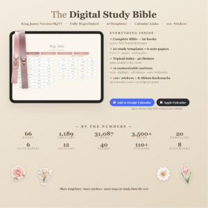 KJV Digital Study Bible | Hyperlinked GoodNotes/iPad Journaling Bible | King James Version, 20 Templates, Topical Index, Bookmarks