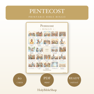 Pentecost Bingo | Printable Bible Bingo Game for Kids | 60 Cards Sunday School VBS Christian Watercolor PDF