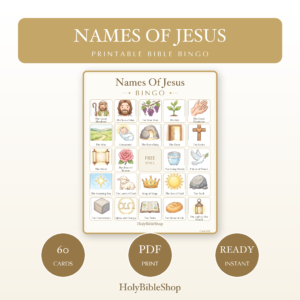 Names Of Jesus Bingo | Printable Bible Bingo Game for Kids | 60 Cards Sunday School VBS Christian Watercolor PDF