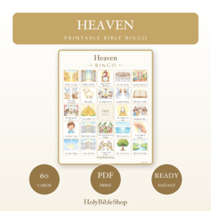 Heaven Bingo | Printable Bible Bingo Game for Kids | 60 Cards Sunday School VBS Christian Watercolor PDF